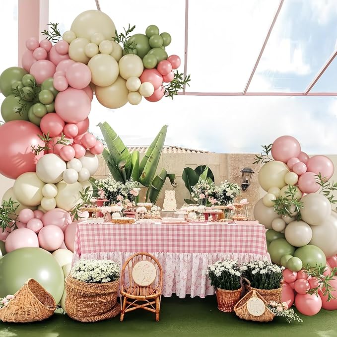Sage Green Pink Yellow Pastel Balloon Arch Kit, 124Pcs Dusty Blush Macaron Yellow Sand White Pink and Green Balloons for Wildflower Baby Shower Wedding Bridal Birthday Gender Reveal Party Decorations