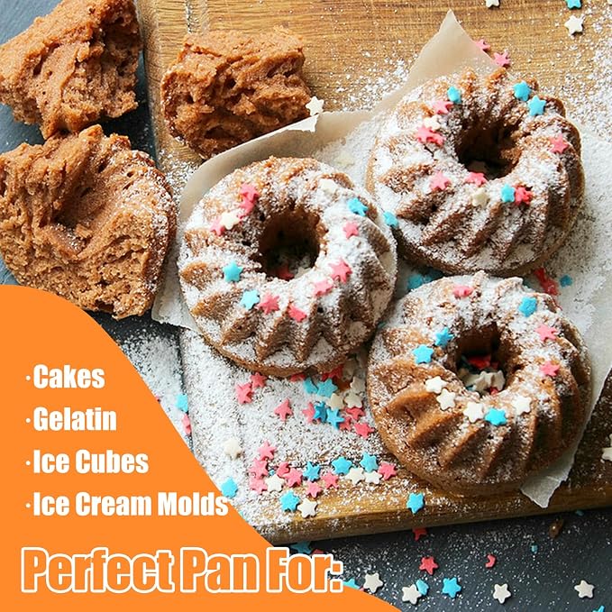 3 Pack Mini Fluted Tube Cake Pan, Non-Stick 12 Cavity Cake Baking Pan, Carbon Steel Mold For Cupcakes, Donuts, Brownies, 13.8 x 10.5 Inch