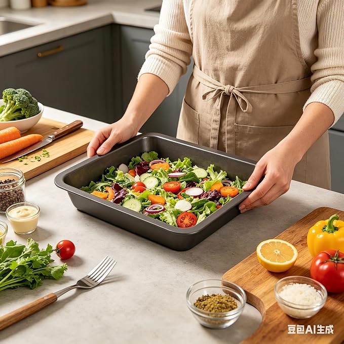 2 PCS Square Nonstick Loaf Pan Set, 8 x 8 Inch Carbon Steel Rectangle Bakeware with 100 Parchment Liners for Baking Toast, Cakes, Banana Breads, Gray