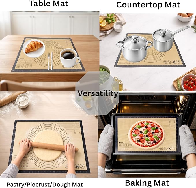 Silicone Pastry Mat with Measurements, 36 x 24 Inch Extra Thick Non-Slip Nonstick XL Baking Mat for Dough Rolling, Kneading, Fondant and Pie, Gray