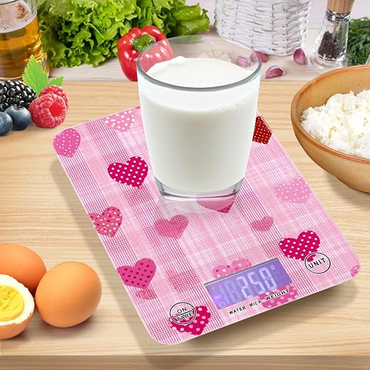 Food Scale Kitchen Scale for Baking Cooking Digital Food Weighing Measuring Scale Small Waterproof Electric Food Scale Pink Plaid Dotty Hearts