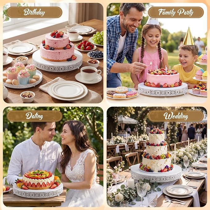 Wenqik 20 Inch Cake Stand Round Metal Cupcake Dessert Wedding Cake Stand Cookies Display Holder Fruit Food Serving Tray for Table Wedding Birthday Anniversary Party Decor (White)