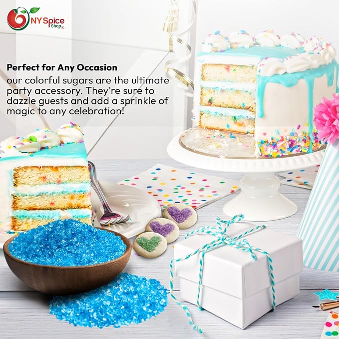 NY Spice Shop Light Blue Sanding Sugar - 8 Ounce Sweet Colorful Edible Sprinkles For Candy Dish - Sugar Sprinkles For Cake Decorating Cookies Basket & Dishes