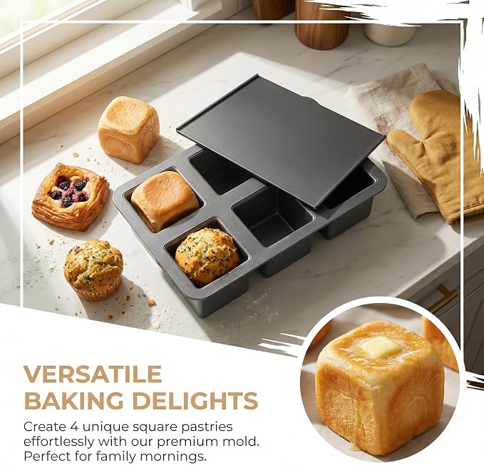 Mini Loaf Pan Pullman Loaf Pan with Lid 6-Cavity Non-Stick Bread Baking Pan Square Carbon Steel Toast Sandwich Box for Oven Microwave Baking Homemade Bread Cake Bakeware (26 * 17.5 * 6cm)