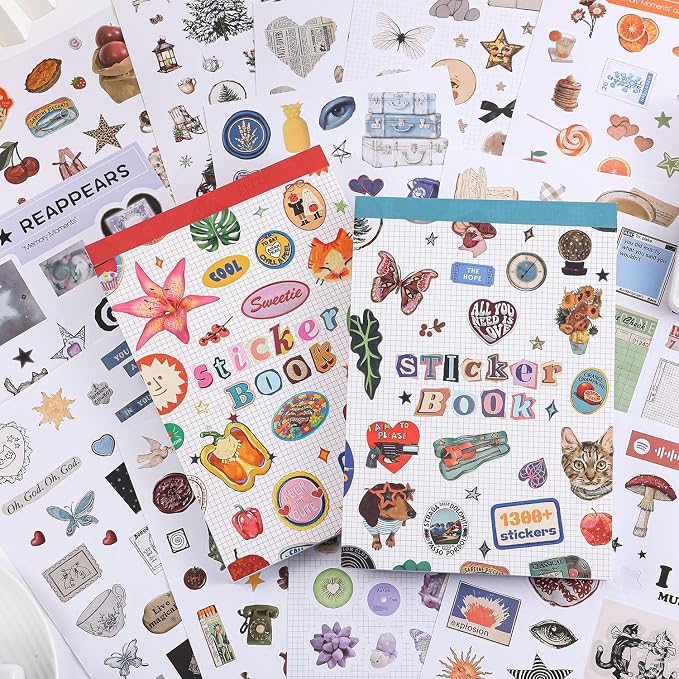 Girl's Korean Sticker Book, Food and Daily Life Theme - 1300+ Cute Dream Style Foodie Stickers, for DIY Scrapbooking Journaling Handbook Decoration Blue