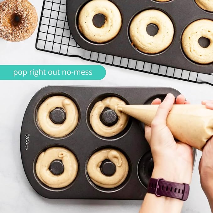 GEEOOLLAH Nonstick Donut Pan Set – 2-Piece Bakeware with 6-Cavity Mini and 12-Cavity Standard Molds, Durable Carbon Steel, Scratch-Resistant, Even Heating