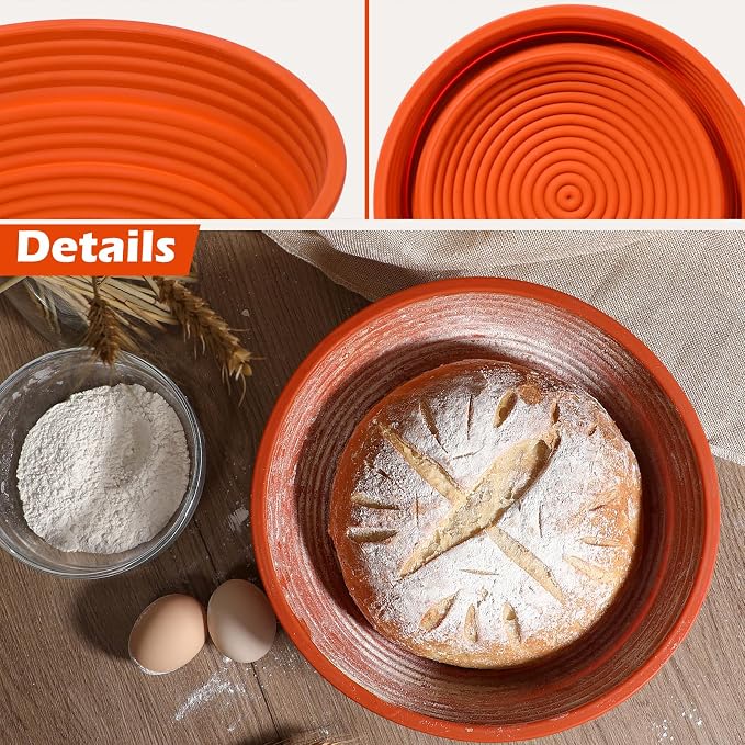 Webake 10" Large Round Silicone Bread Proofing Basket, Collapsible Silicone Banneton Basket for Sourdough Bread Baking, BPA-Free