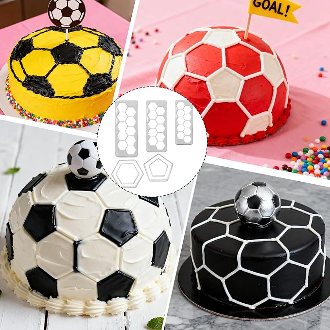 7 Pack Soccer Cookie Cutter Football Cookie Cutter Hexagon Cookies Cutters Football Mold Footballs Cake Decorations Soccer Cake Fondant Baking Molds for Baking Biscuit and Sandwiches