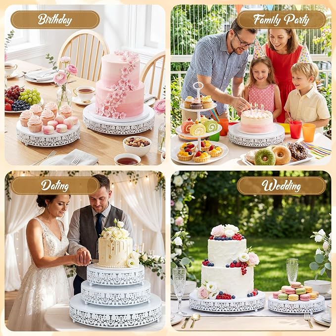 Wenqik 5 Pcs Metal White Cake Stand 16/14/12/10/8 Inch Round Cake Holder Display for Dessert Table Cookies Fruit Serving Tray Cupcake Pastry Riser for Wedding Birthday Party and Events