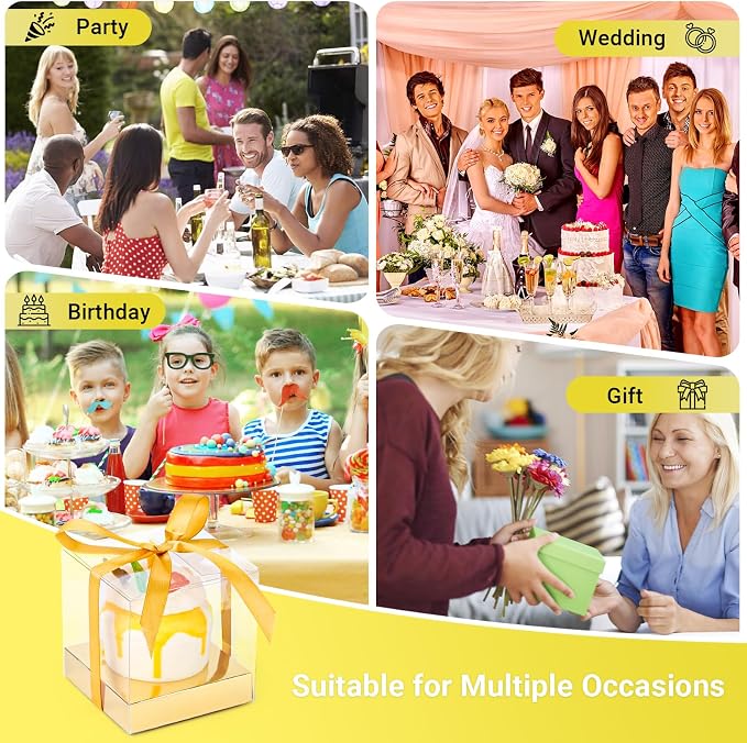 EUSOAR Gold Cupcake Boxes, 100 Packs 3.5 Inch Plastic Individual Clear Cupcake Boxes Containers with Inserts, Pastry Muffins Gift Holder Clear Disposable Cake Carrier Display for Wedding Party Bakery