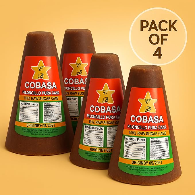 COBASA 100% Raw Sugar Cane Cones 8 oz, Piloncillo Pura Caña 4-Pack, Authentic Panela Sugar, Natural Piloncillo Sugar for Baking, Sweetening, and Traditional Recipes