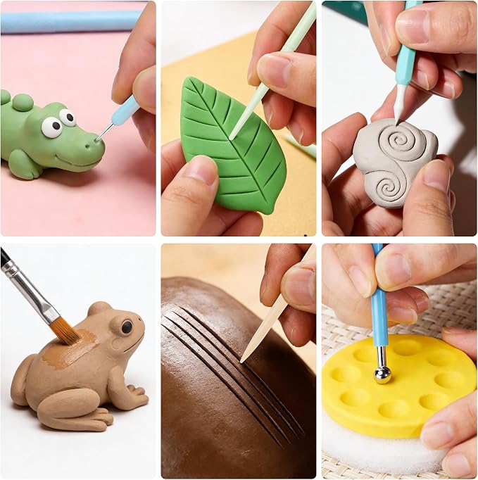Acantha 35 PCS Pottery Tools Kit, Professional Ceramic Sculpting, Carving, and Air Dry Clay Kit for All Ages - Includes Trimming, Dotting, Embossing, Scoring, Fondant, Painting and Polymer Clay Tools