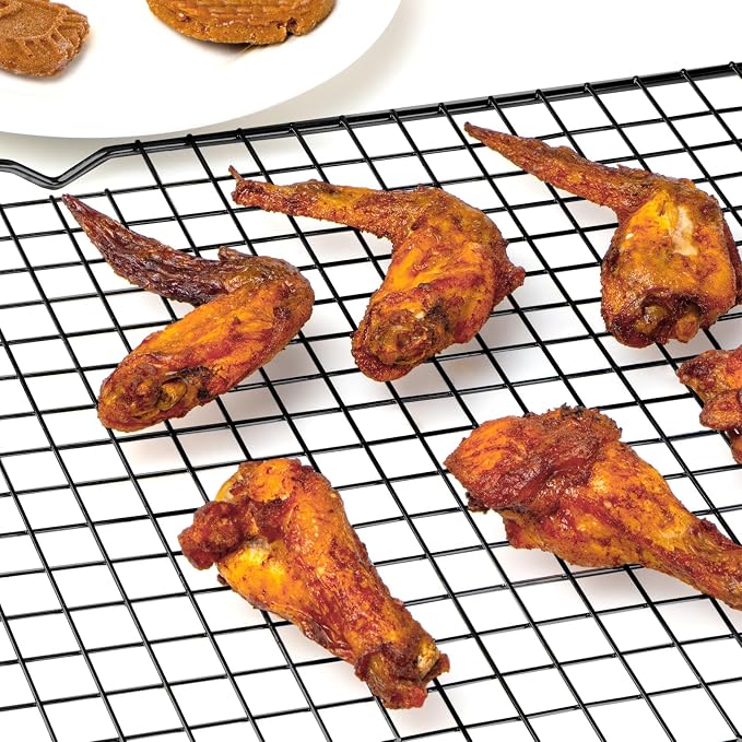Briout Cooling Rack for Baking, 2-Pack 16x10 Inches Baking Rack, Thick Wire Cookie Rack for Cooking, Roasting, Grilling, Drying, Oven Safe, Fits Half Sheet Pan, Black
