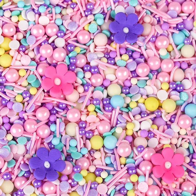 Edible Colorful Sprinkles for Decorating, 10 Pieces 4 Color Flowers Icing Decorations - Pastel Sprinkles for Cookie Decorating, Spring Sprinkles Cupcake Topper, Ice Cream, Candy Chocolate