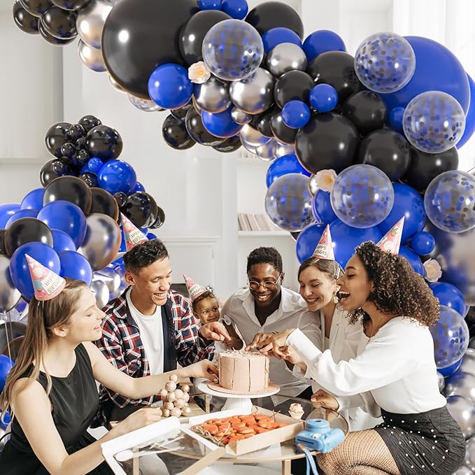 136pcs Blue Black Balloon Garland Kit - 18/12/10/5 Inch Royal Blue, Silver Confetti Balloon Arch Set for New Year, Graduation, Birthday, Father’s Day Decor