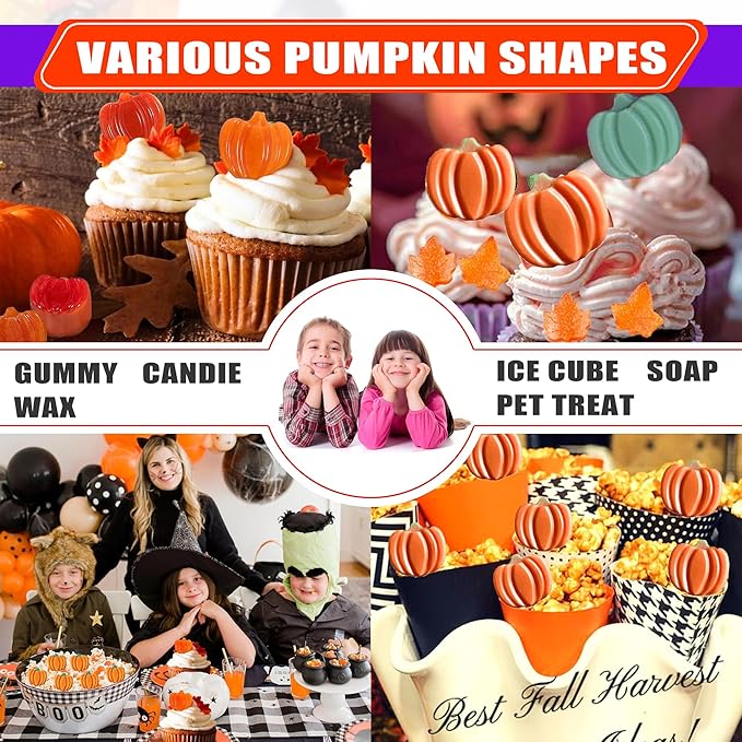 Halloween Pumpkin Chocolate Mold 3 PCS Silicone Chocolate Mold With 2 Dropper-12 Cavity Autumn Candy Mold for Baking Cake Decoration Thanksgiving Cake Soap Candle Cookies