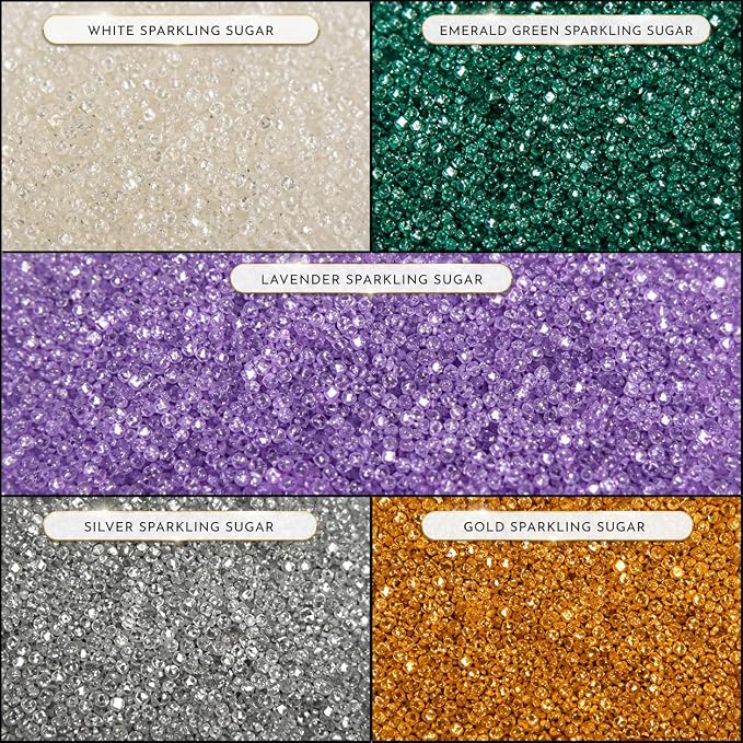 Confect Sprinkle Mix – 5-Pack Assorted Edible Sugar Crystals in White, Green, Purple, Silver & Gold –Alice in Wonderland Sparkling Sugar Sprinkle- Decorative Toppings for Cakes, Cupcakes & Cookies –Vegan, Gluten-Free, Nut-Free, Soy-Free, Dairy-Free, Pa...