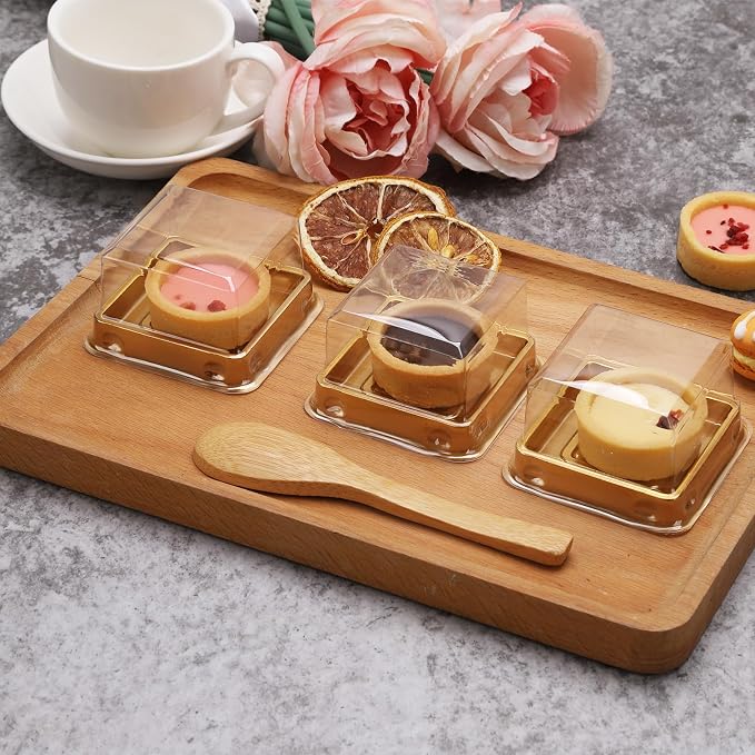 50 Set Gold bottom Clear cover plastic mini cake box,muffin box,moon cake box,mung bean cake snow Mei Niang box