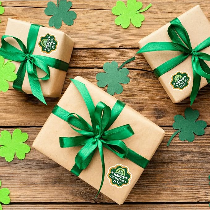 240 PCS Happy St. Patrick's Day Packaging Stickers,Clover Sticker for Small Business Envelopes Shipping Boxes Gift Packaging