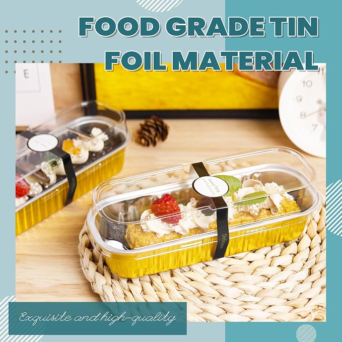 Loaf Pans with Lids, 50 Pack Gold 6.8oz for Bakery Gifts | Fits bars, pudding, crumble and layered desserts; simple structure is easy to understand at a glance.