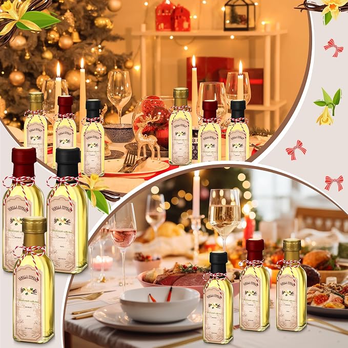 Tioncy 12 Pcs Vanilla Extract Bottles for Homemade Vanilla Jar Glass Square Bottle with Cap Shrink Band Sticker Syrup Food Storage Canister for Liquids Bean Sauce Spice Gift Giving(Mixing,5 oz)