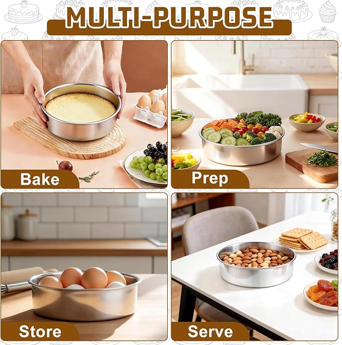 E-far 7 Inch Cake Pan Set of 3, Stainless Steel Round Baking Pans Tins for Layer Birthday Wedding Cakes, Dishwasher & Oven Safe, Healthy & Non-toxic, Leak Proof & Mirror Polished