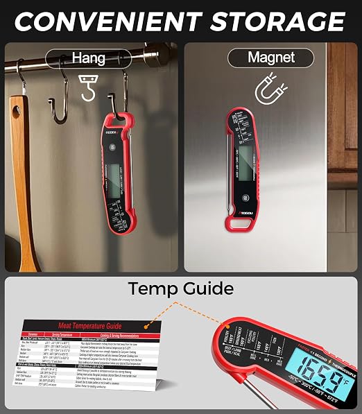Atogou Professional Meat Thermometer Digital for Cooking Food, <1 Sec Instant Read & ±0.5℉ Accuracy, IP67 Waterproof, Thermocouple Sensor Probe, for Kithchen, BBQ, Grill, for Men Him Dad Birthday, Red