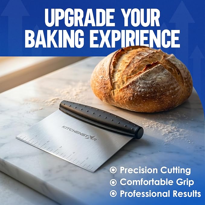 KitchenStar Dough Scraper 6-inch, Stainless Steel Bench Scraper with Measurement Markings & Non-Slip Handle, Pastry Cutter for Bread, Pizza & Vegetables, Dishwasher Safe
