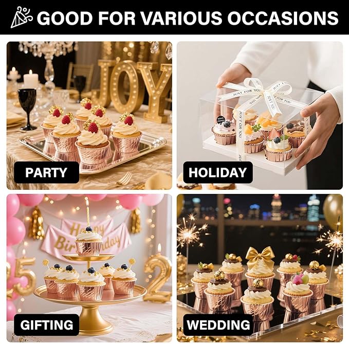 EUSOAR Gold Cupcake Cups, 1.9" x 1.6" x2.7" Disposable Muffin Liners 50pcs, Rose Gold Cupcake Baking Cups, Little Baking Cups, Ramekin Aluminum Cupcake Tip Pan Ramekin Holders