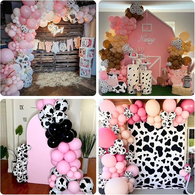 121 Pcs Cow Print Balloon Arch Kit, Pink Nude Brown Tan Apricot Cow Balloon Arch Garland Kit Different Sizes, Balloons Garland Kit for Farm Party Cowboy Party Dcorations Baby Shower Birthday Party