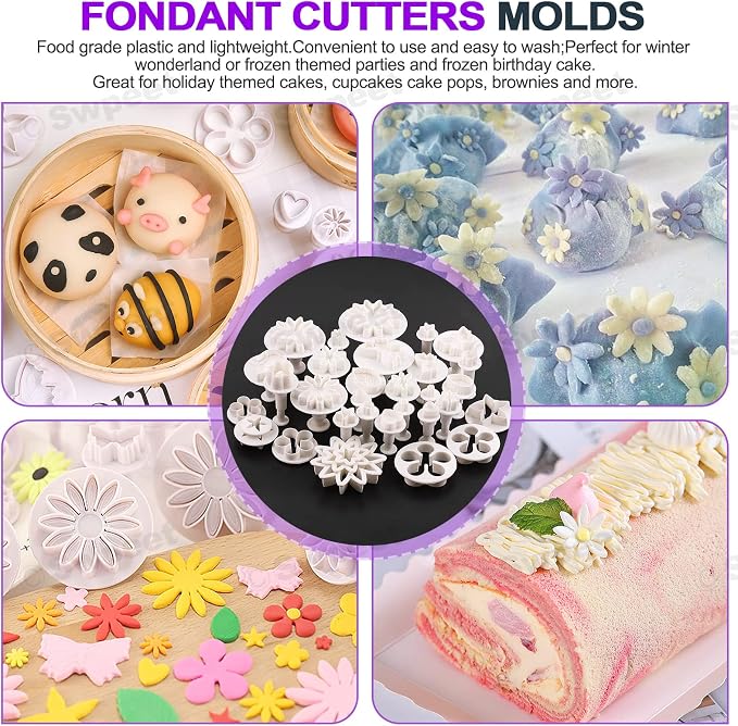 Swpeet 122Pcs Rose Gold Clay Extruder Gun and Fondant Cake Mold with Cookie Plunger Cutter Tool Polymer Clay Cutters Kit, Perfect for Clay Cake DIY Craft Cake Decorating Supplies Modeling Tool