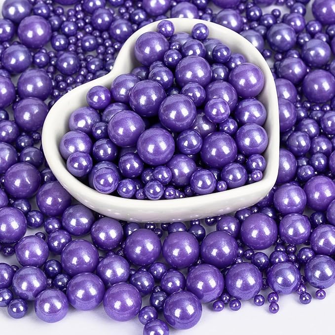Edible Purple Pearl Sprinkles for Cake Decorating,Pearls Sugar Sprinkle,130g/4.58oz Mix Size,Baking Edible Cake Decorations Candy,Cupcake Toppers,Cookie Decorating Donuts Ice Cream Toppings,Wedding Birthday Party Supplies