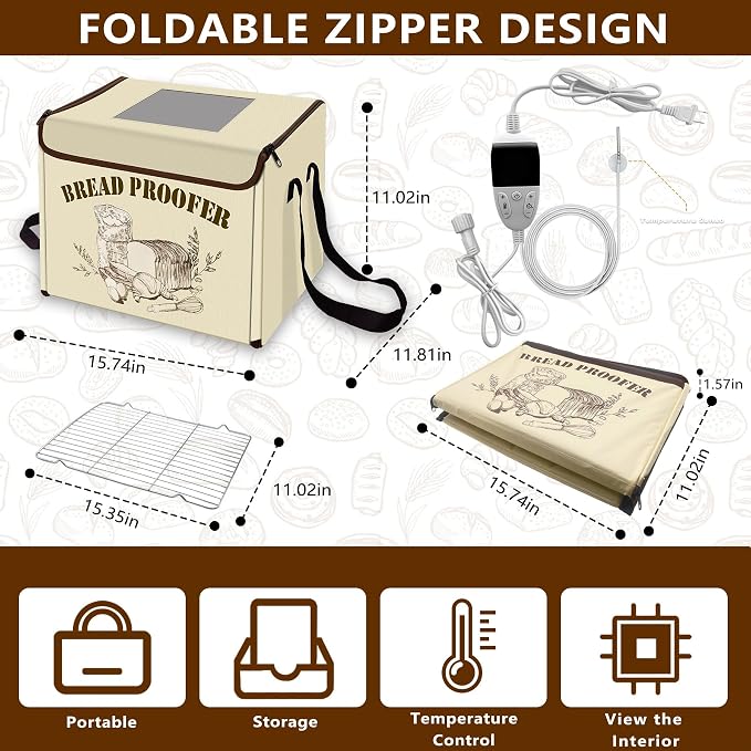 Bread Proofing Box with 3-Sided Heating - Digital Thermostat & Timer (50-113°F) for Perfect Sourdough, Pizza Dough, Yogurt Fermentation, Baking and Rising