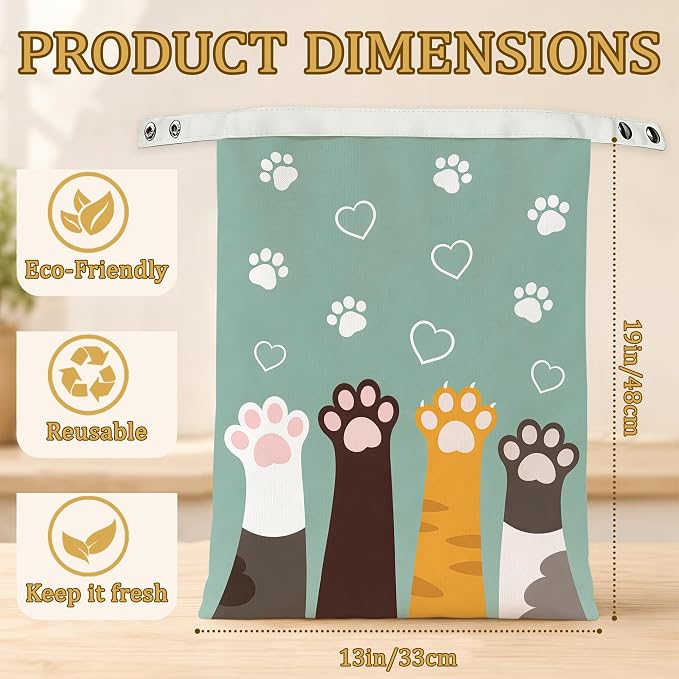 2 Pack Reusable Beeswax Funny Cat Feet Bread Bags, Sourdough Bread Heart Paws Storage for Homemade, Freezer Storage Bag to Keep Fresh, Baguette Bag with Beeswax Liner Kitchen Baking