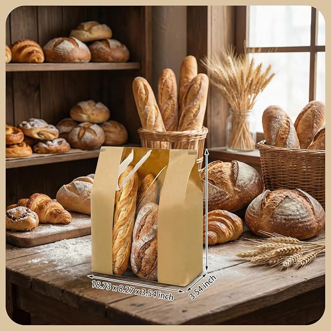 50 Pack Large Paper Bread Bags with Window & Tin Tie Tab Lock – Sourdough Bread Bags for Homemade Baking – Bakery Packaging for Gifting & Bake Sales 13.73" x 8.27" x 3.54"