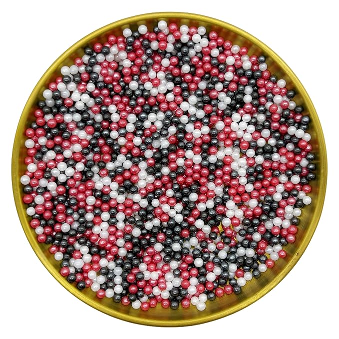 Edible Red & Black & White Pearl Sugar Sprinkles Candy 4mm Mini Pearls Cake Decorations Cupcake Toppers Cookie Decorating Perfect for Wedding Party Valentine Halloween Christmas Supplies 3OZ