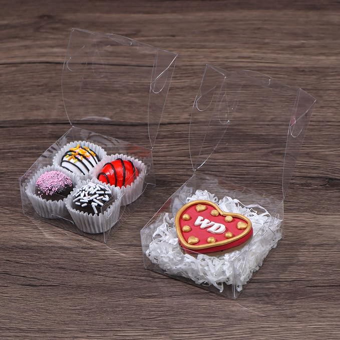 20pcs 4x4x2 Inch Bakery Boxes with Window for Cookies, Soap, Chocolate Truffles, Macarons, Cakes, Brownies, Pastries, Donuts or Gifts. Party Favor Boxes
