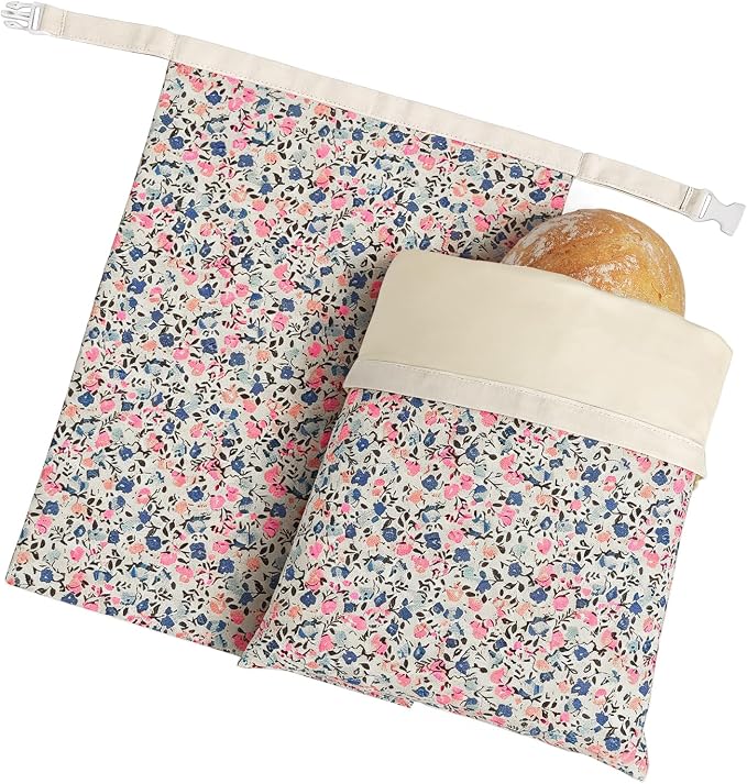 2 Pack Beeswax Bread Bags for Sourdough Homemade Bread, XL Reusable Bread Storage Bag, Organic Waxed Line and Linen Fabric Bread Bag for Home Bakers, Picnics Work or Gift-Giving