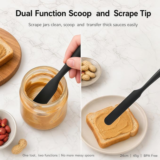 Silicone Jar Spatula, 600°F Heat Resistant Food Grade Rubber Scraper, Flexible Skinny Spatula for Jars, Blenders, Bottles, Baking, Cooking, Jam, Nut Butter, Dishwasher Safe