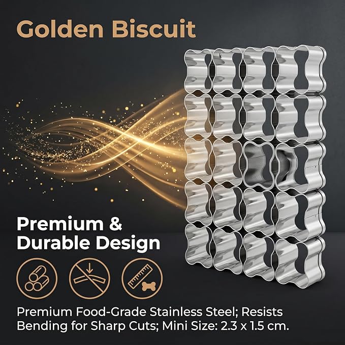 25 PCS Bone Shaped Cookie Cutter Set, Stainless Steel Mini Bone Cookie Cutters with Cleaning Brush, Small Dog Bone Biscuit Cutters for DIY Baking Cookies Fondant Pet Treats