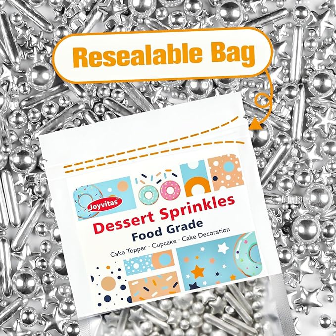 Silver Pearl Star Rods Sprinkles Edible, 150g/5.29oz, Edible Silver Pearls Sprinkles for Cake Decorating, Cupcakes Cookies Toppers, Baking Decorations, Party, Birthday Supplies