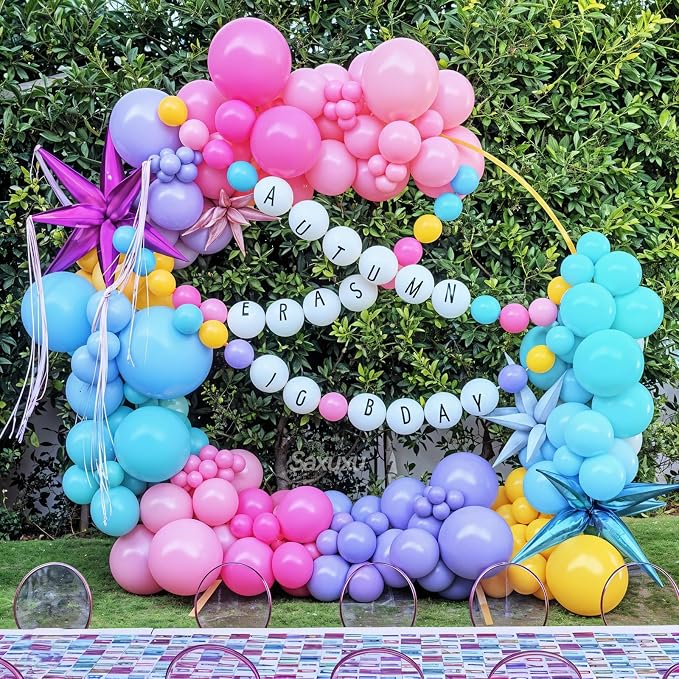 Pink Purple Balloon Arch Kit, Pink Purple Blue Balloon Garland Arch Kit, Gold Confetti Balloons For Girls women Princess Birthday Baby Shower Neon Theme Party Wedding Bridal Shower Bachelorette Decor