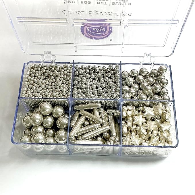 Homipooty Edible Silver Pearl Sugar Sprinkles 130g/4.58oz Silver Pearl Star Sprinkles For Cake Decorations Wedding,Cookies,Ice Cream, Cupcake Toppers, Halloween Christmas Supplies