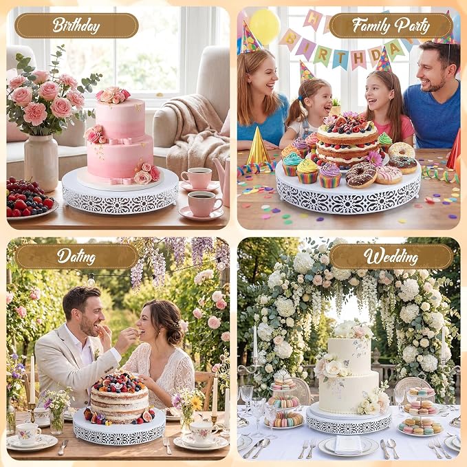 Wenqik 18 Inch Cake Stand Round Metal Cupcake Dessert Wedding Cake Stand Cookies Display Holder Fruit Food Serving Tray for Table Wedding Birthday Anniversary Party Decor (White)