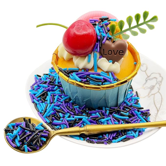 CandiJumpin Black Blue and Purple Jimmy Sprinkles, Halloween Sprinkles for Cake Decorating Edible Cake Jimmies Edible Crunchy Jimmies Ice Cream Toppings, Baby Shower Party Halloween Christmas Supplies 3 OZ