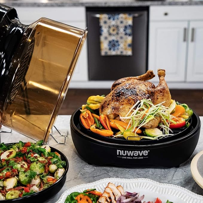 Nuwave Air Fryer Infrared Convection Oven, Cook Fresh or Frozen, No Defrosting or Preheating, 360 Surround Heat, Cooking from 50 to 400 Degrees, 100 Presets, 50 Memory, 360 Food Easy-View, PFAS Free