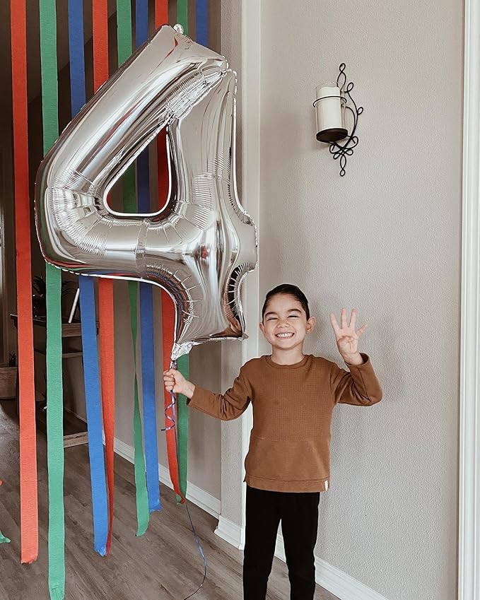Silver Number 40 Balloon 40 inch, 40 Number Balloons, 40th Silver Birthday Decorations for Girls Boys Kids, 40 Year Old Women Men Silver Party Supplies