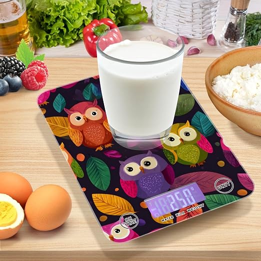 Food Scale Kitchen Scale for Baking Cooking Digital Food Weighing Measuring Scale Small Waterproof Electric Food Scale Black Owl and Leaves