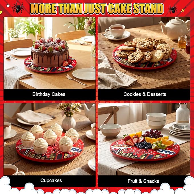 11 Inch Spider Rotating Cake Stand, Spider Party Cupcake Dessert Display with Non-Slip Base Round Spinning Cake Holder Charcuterie Board Server Tray for Party Wedding Birthday