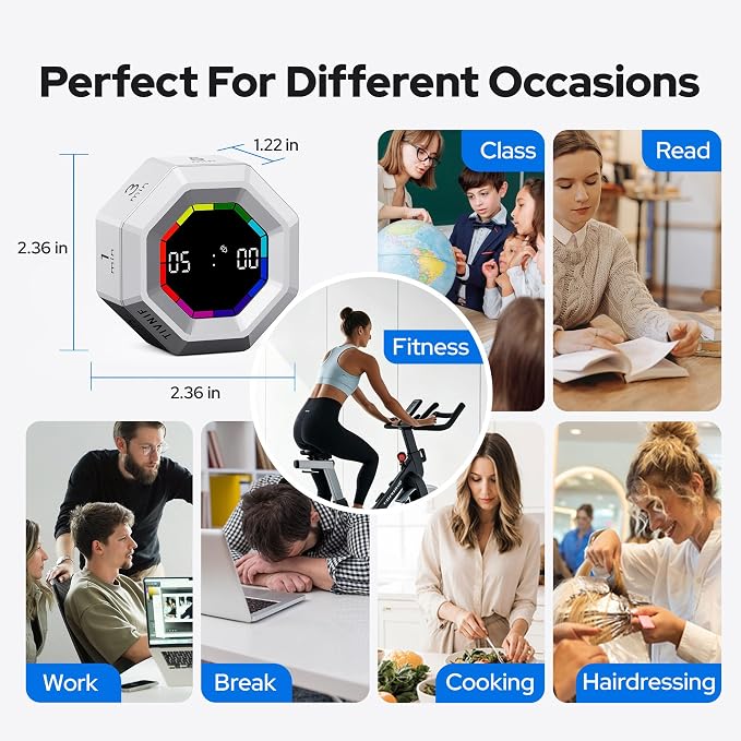 Visual Timer for Kids Kitchen Timer Pomodoro Magnetic Visual Countdown | Smart Gravity Sensing Timer with Large Display Loud Alarm for Study Cooking Classroom Homework Time Management